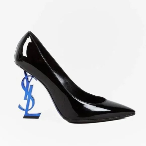 Saint Laurent Black Patent Opyum 110 Electric Blue Pumps - Picture 1 of 11
